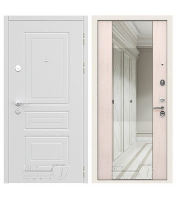 Входная дверь ДПБ Классика White белая сосна (зеркало)