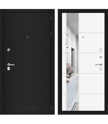 Входная дверь Лабиринт CLASSIC шагрень черная с Зеркалом 19 - Белый софт