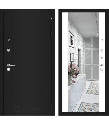 Входная дверь Лабиринт CLASSIC шагрень черная с Зеркалом Максимум - Белый софт