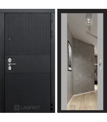 Входная дверь Лабиринт BLACK с зеркалом Максимум - Софт грей