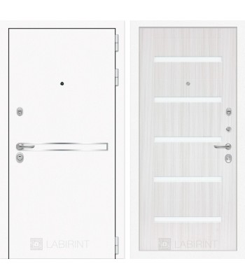 Входная дверь Лабиринт Лайн WHITE 01 - Сандал белый, стекло белое