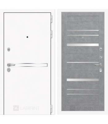 Входная дверь Лабиринт Лайн WHITE 20 - Бетон светлый, зеркальные вставки