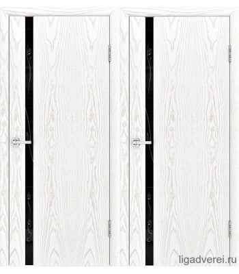 Межкомнатная дверь Лига Модерн 1 Ясень альба (стекло чёрное)